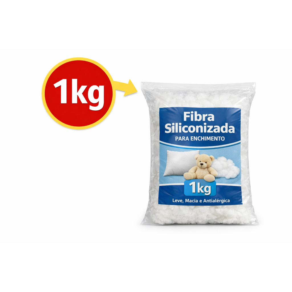Fibra Siliconizada HCS - Oca Premium para Enchimento–Antialérgica, Extra Macia –1Kg MEGA PROMOÇÃO