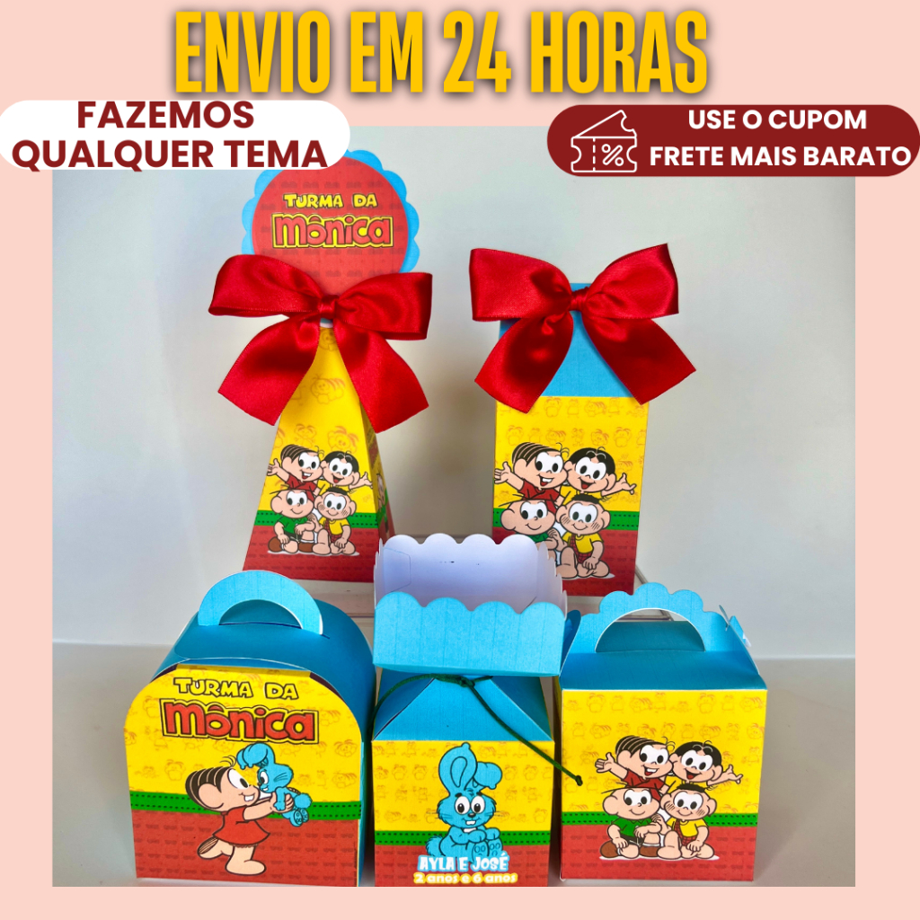 PEGUE E MONTE - Kit Festa Personalizado Turma da Mônica - Lembrancinhas para festa aniversário caixinha