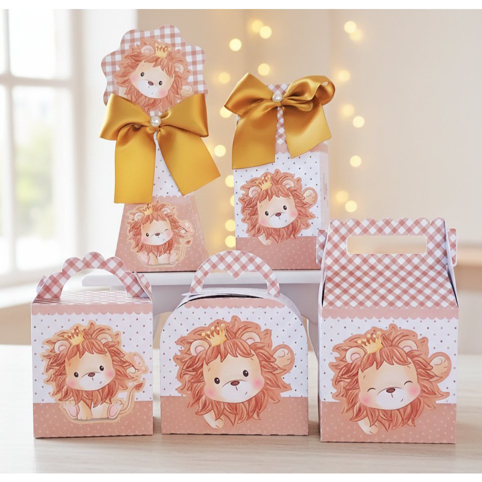 Kit Festa Leãozinho Aquarela | Caixinhas Personalizadas Aniversário Lembrancinhas Mimos