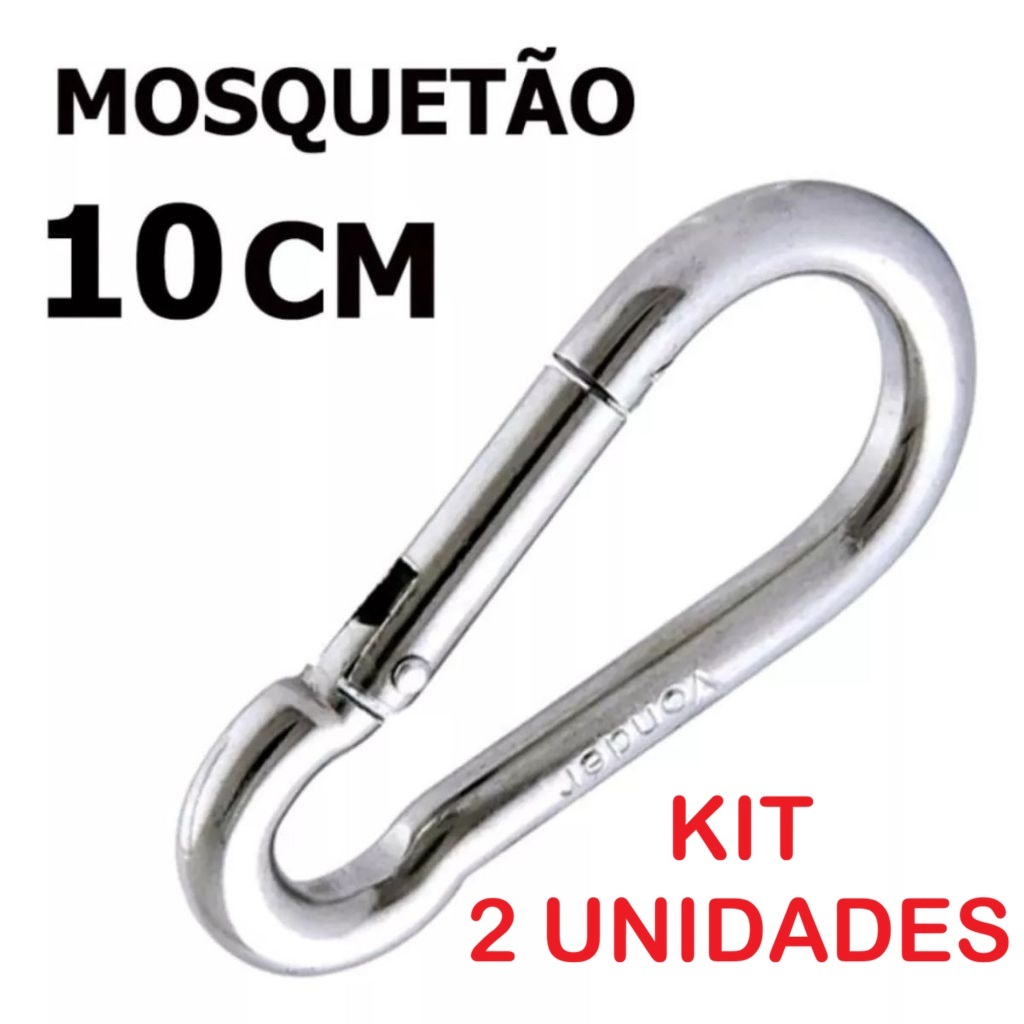 Kit 2 Mosquetão 10cm Aço Galvanizado Suporta 350kg Para Academia e Uso Profissional