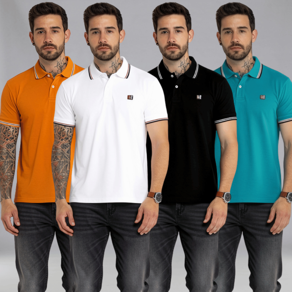 KIT 4 Camiseta Polo Plus Size Masculina Polo 100% Algodao Varias Cores Premium Casual