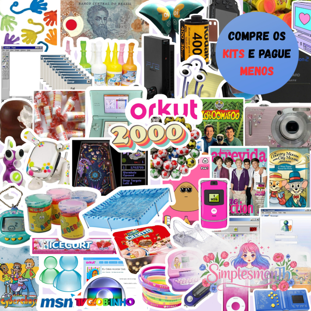 Adesivos Anos 2000 | Kit 42 Stickers Laminados para Kindle, Planner, Scrapbook e Journal