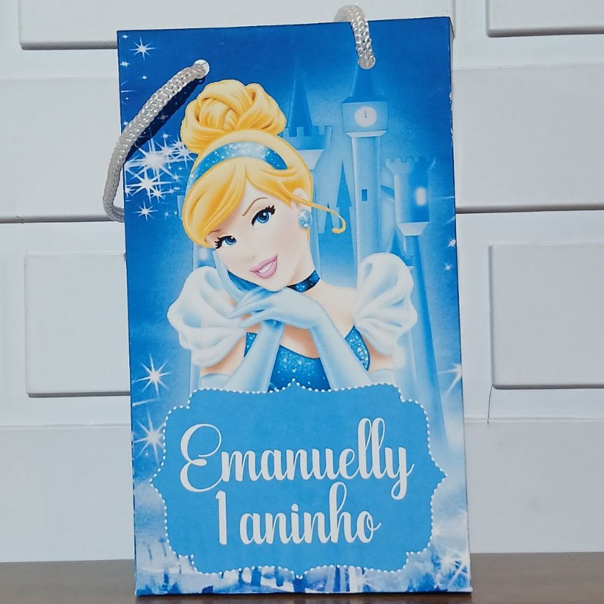 Sacolinha Personalizada Princesa Cinderela Aniversário Infantil Mimos e Lembrancinhas para Festa KIT PEGUE E MONTE