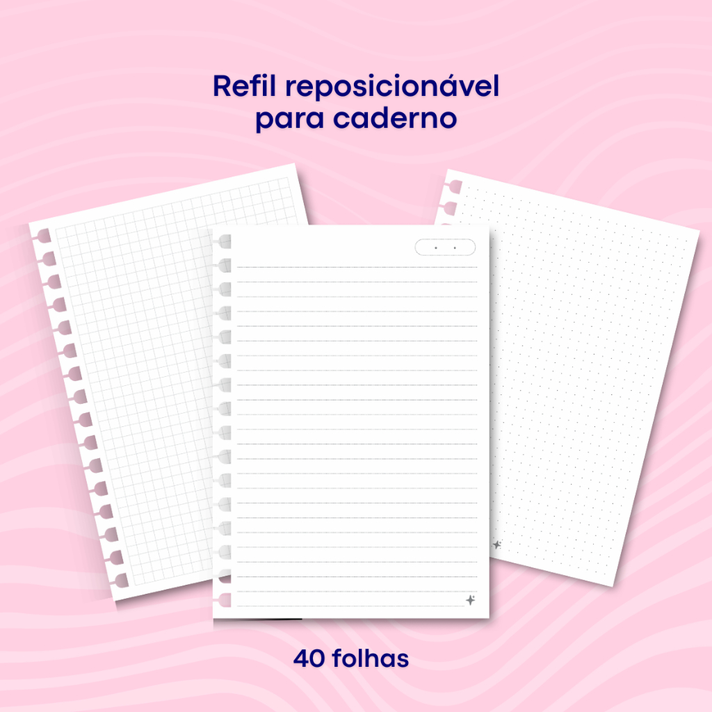 Refil para Caderno A5 Reposicionável  Smart 90g Liso Pautado Quadriculado Pontilhado