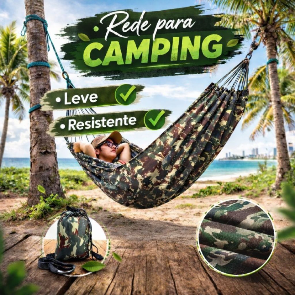 Rede Descanso Dormir Garimpeira Camuflada Resistente Trilhas Mata Pescaria Acampamento 3,0m x1,5m