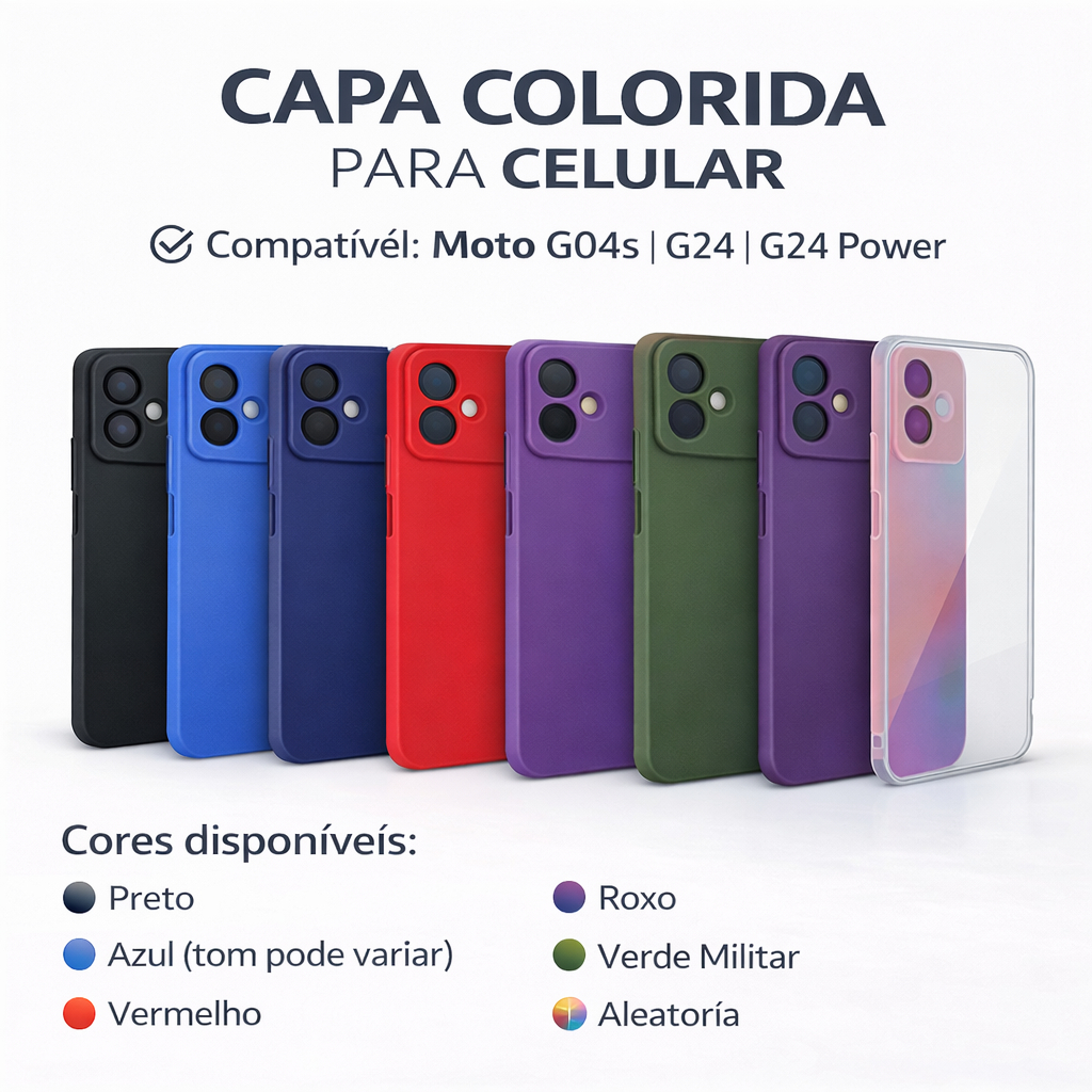 Capinha de Silicone Para Motorola Moto G04S G24 ou G24 Power Coloridas Capa