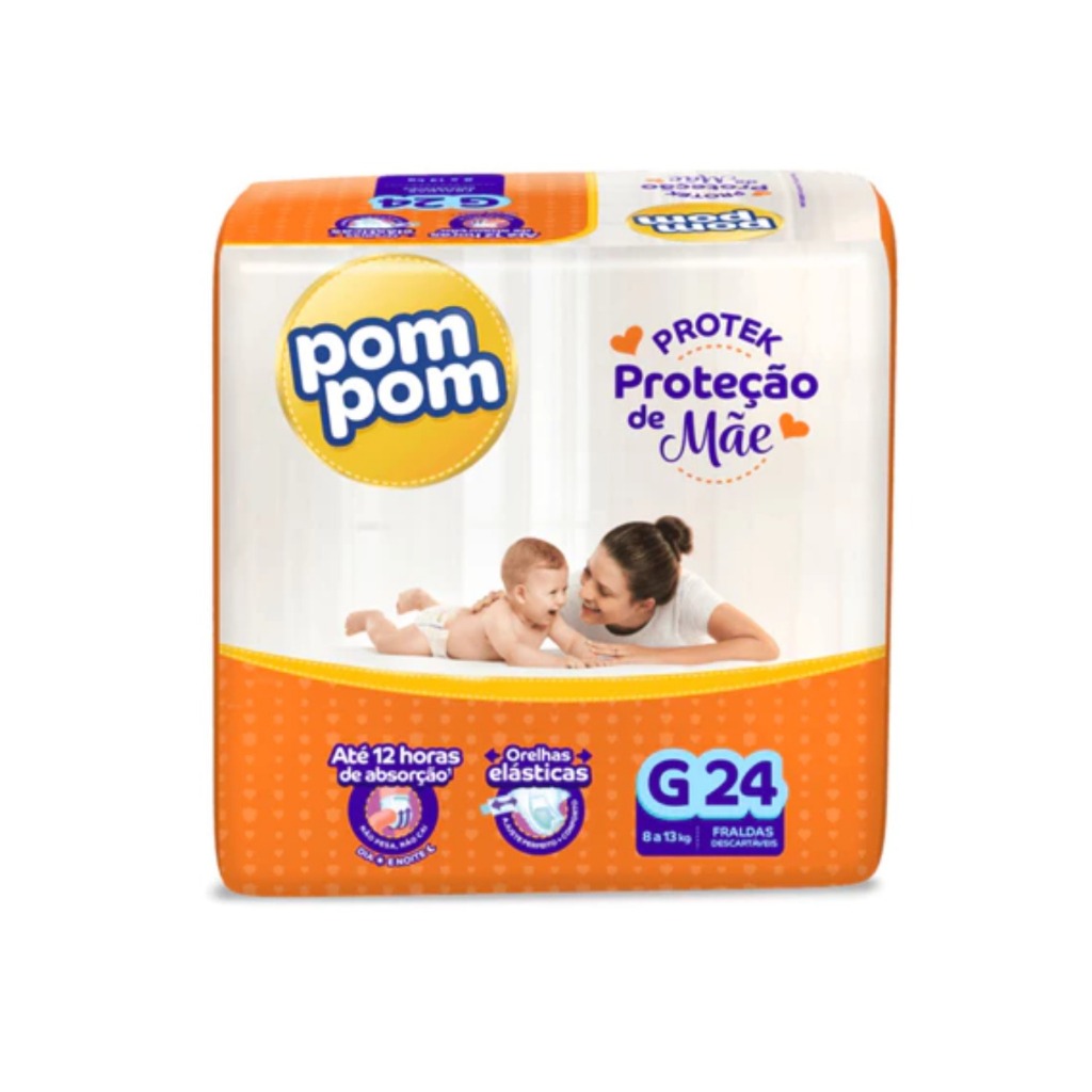 Fralda PomPom Derma Protek | Tamanho G | 24 Unidades | Alta Absorção Até 12h