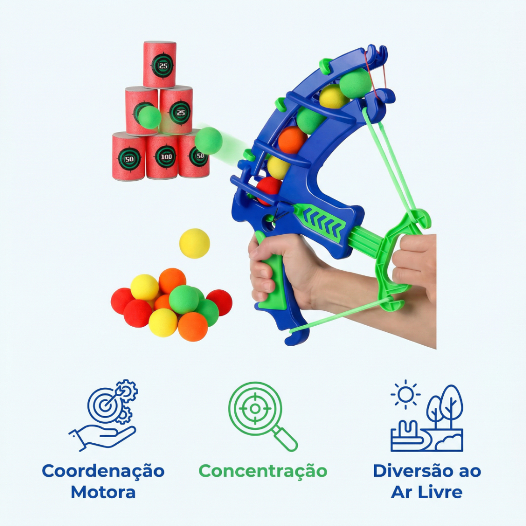 Arco e Flecha Infantil Tiro ao Alvo Sticky com Bolas Velcro – Kit Completo 5+ Diversão ao Ar Livre