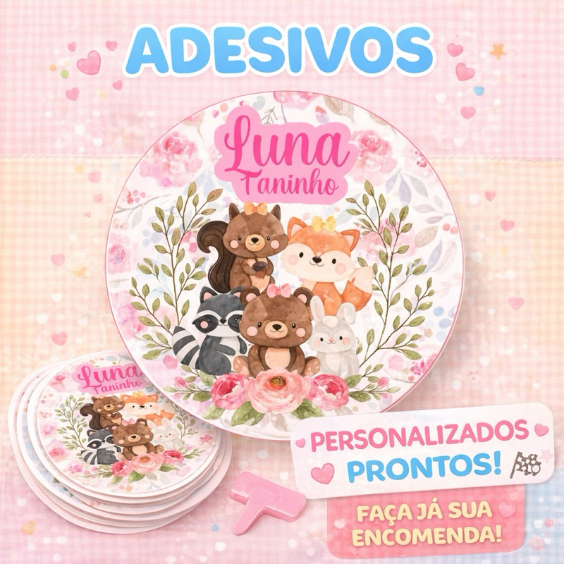 VARIOS TEMAS - 100 ADESIVOS RENDONDO PERSONALIZADO BOSQUE ENCANTADO - ANIVERSÁRIO- LEMBRANCINHAS - ENVIO RAPIDO