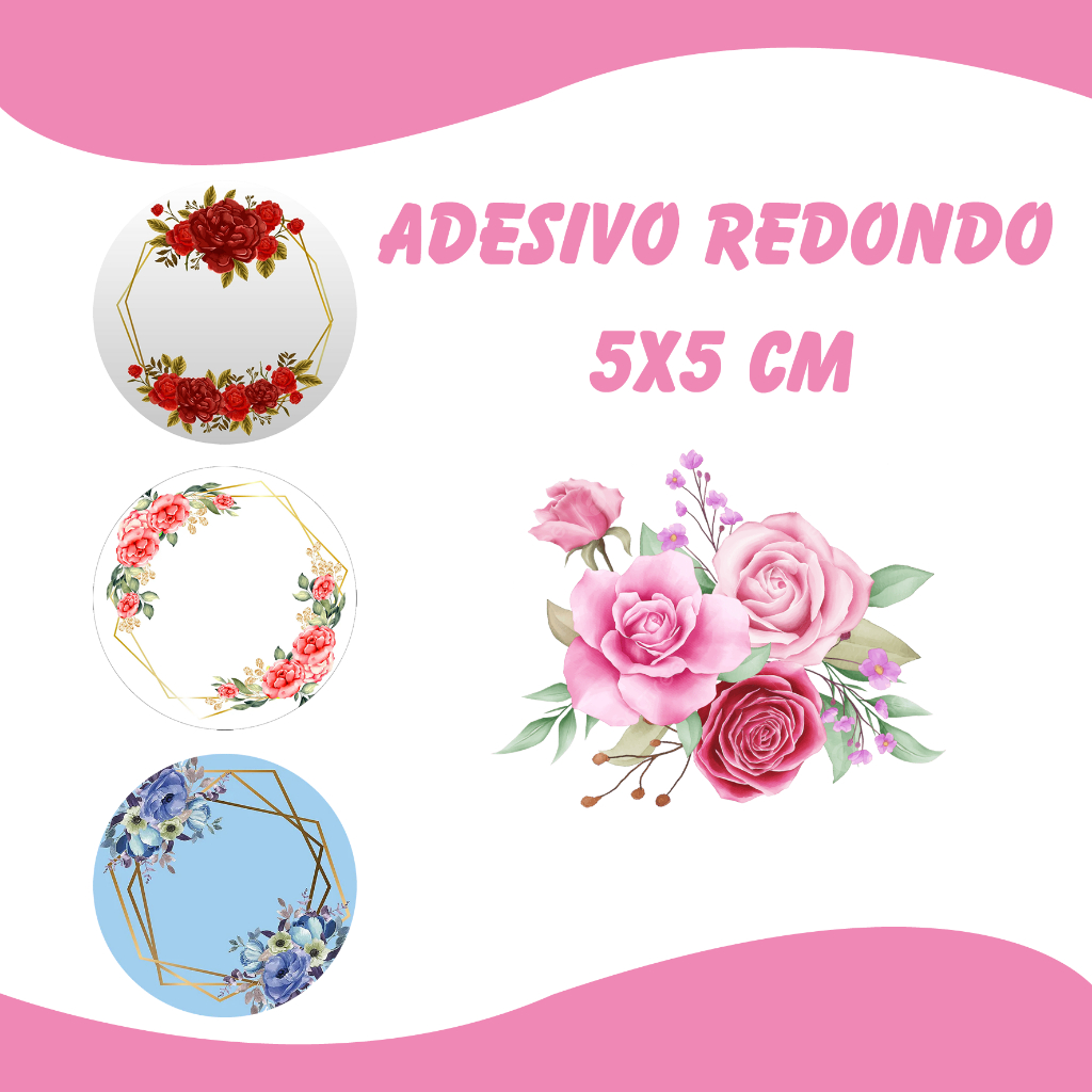30 Adesivos Redondos 5x5 cm Personalizados Flores Festa Lembrancinhas