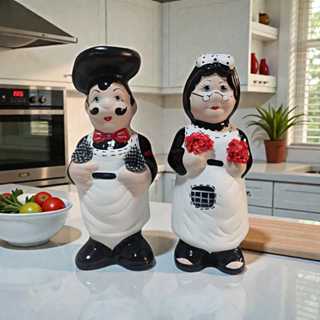 Casal Vovo Cozinheiro Porta Colher De Pau Preto em Oferta na Shopee