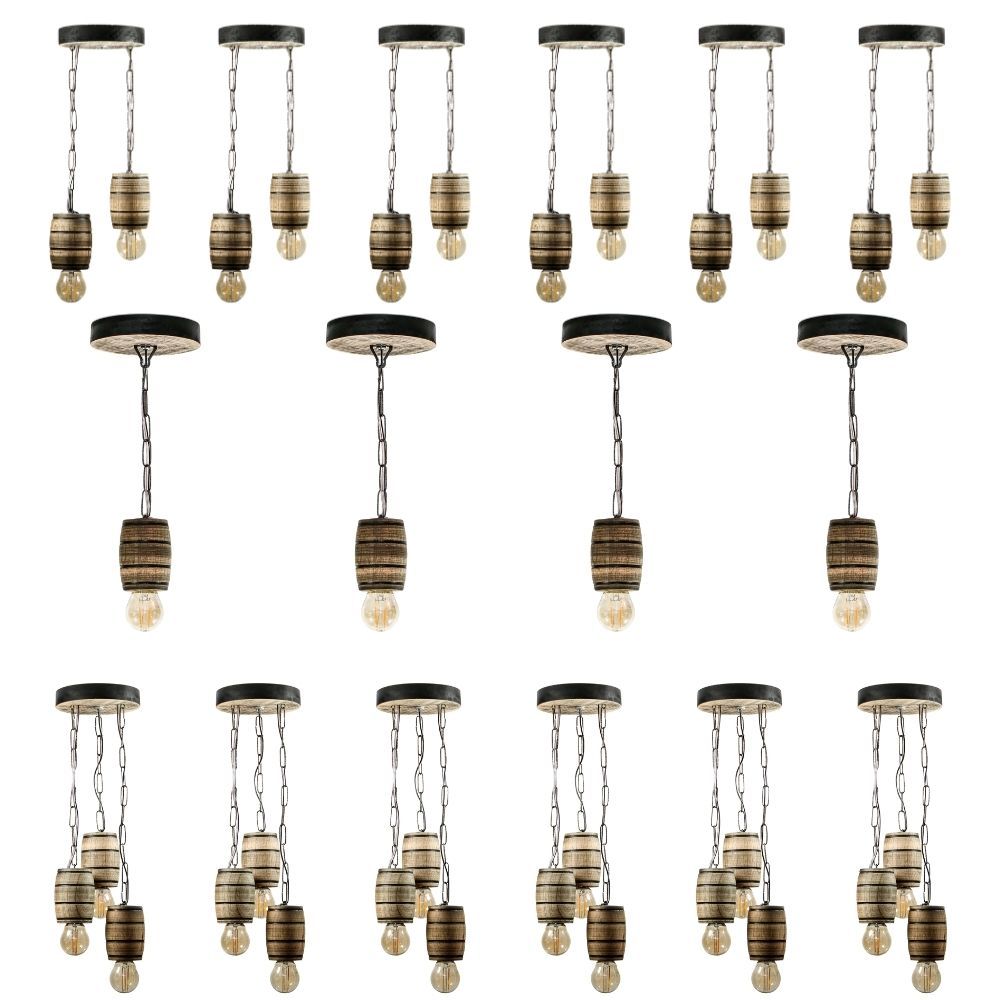 Kit 16 Luminárias Pendentes Com Barril Clássico Retrô Para Decoração E Iluminação - Rústico