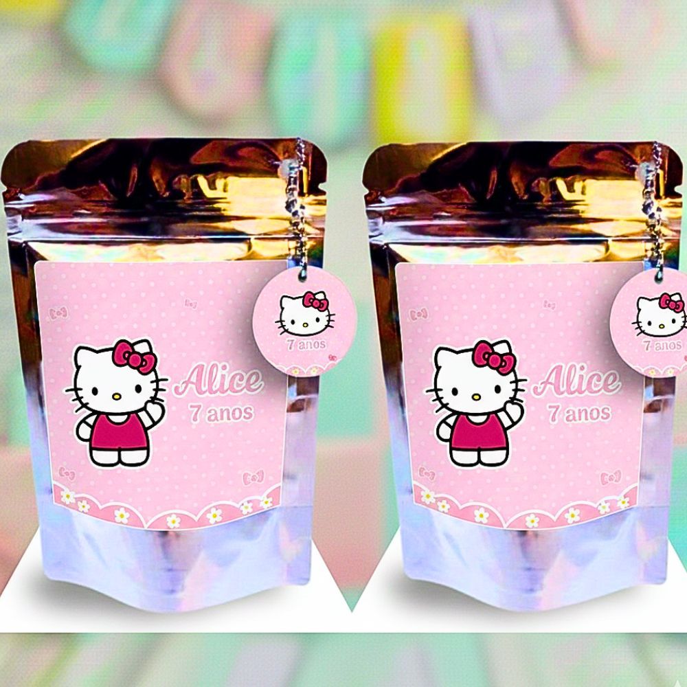 Saquinho ziplock Metalizado Hello Kitty Personalizado 10x15 /lembrancinha Personalizada para festa/aniversário
