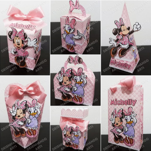 PEGUE E MONTE LEMBRANCINHAS - KIT FESTA CAIXINHAS PERSONALIZADAS - TEMA MINNIE E MARGARIDA