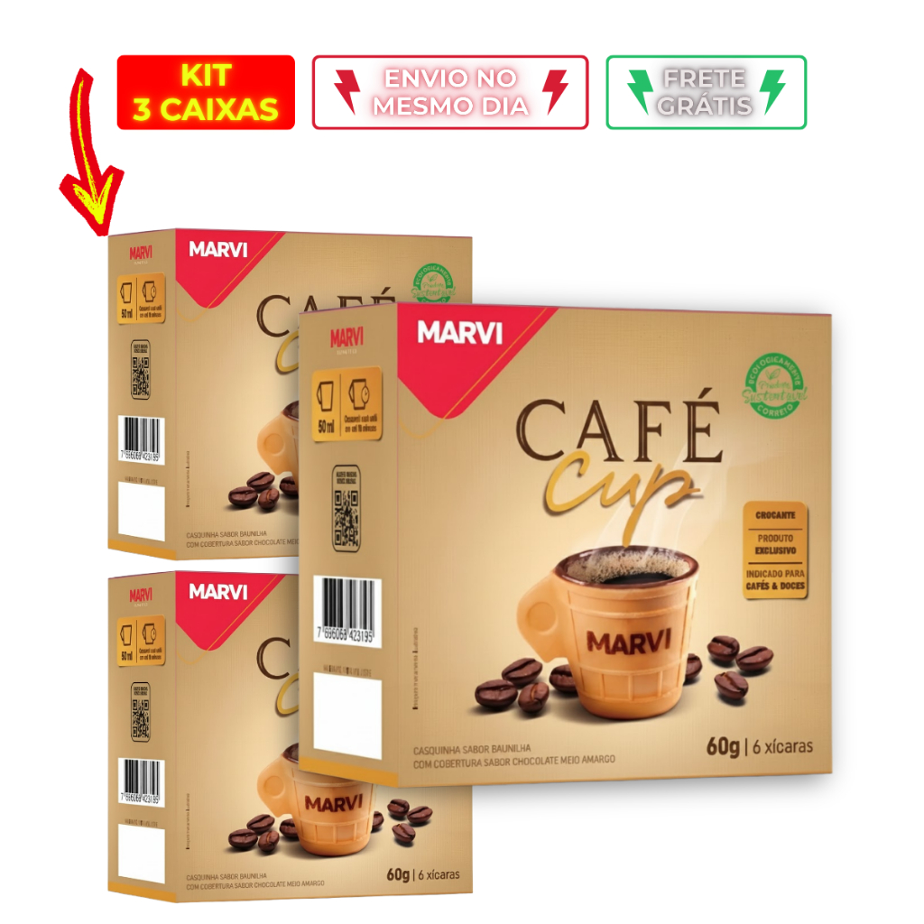 Xícara Casquinha Cup Comestível Sabor Baunilha Com Chocolate Marvi 60g 50mL 6 unidades/Cx em Oferta na Shopee