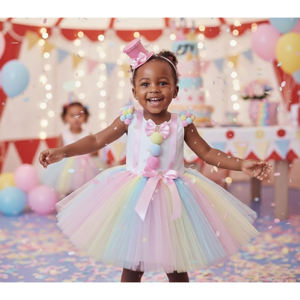 Fantasia Palhacinha Rosa Infantil Circo com Body e Saia de Tutu Colorida - Festa Aniversário Menina