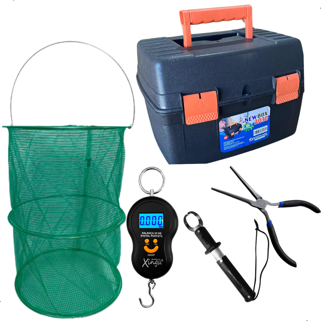 Kit Pesca 6pç Maleta Pesqueiro Alicate Boga Grip Balança Sambura