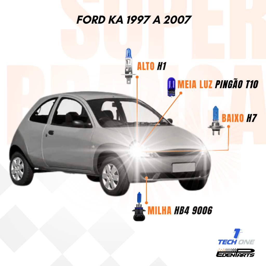 Kit Lâmpadas Super Brancas TechOne – Ford Ka 1997 a 2007 + Brinde
