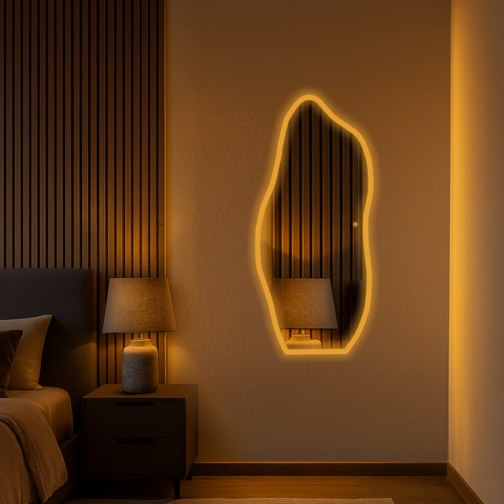 Espelho Orgânico Janela Led Com Touch Jateado Borda Infinita Bivolt Sem Led Banheiro Quarto Sala Hall Decorativos