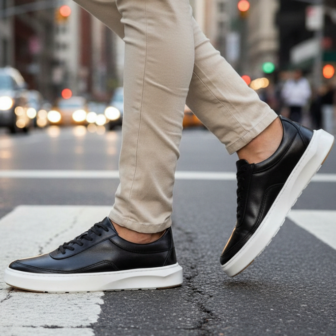 Tenis Casual Masculino Couro Legítimo  Esporte Fino Sola Alta
