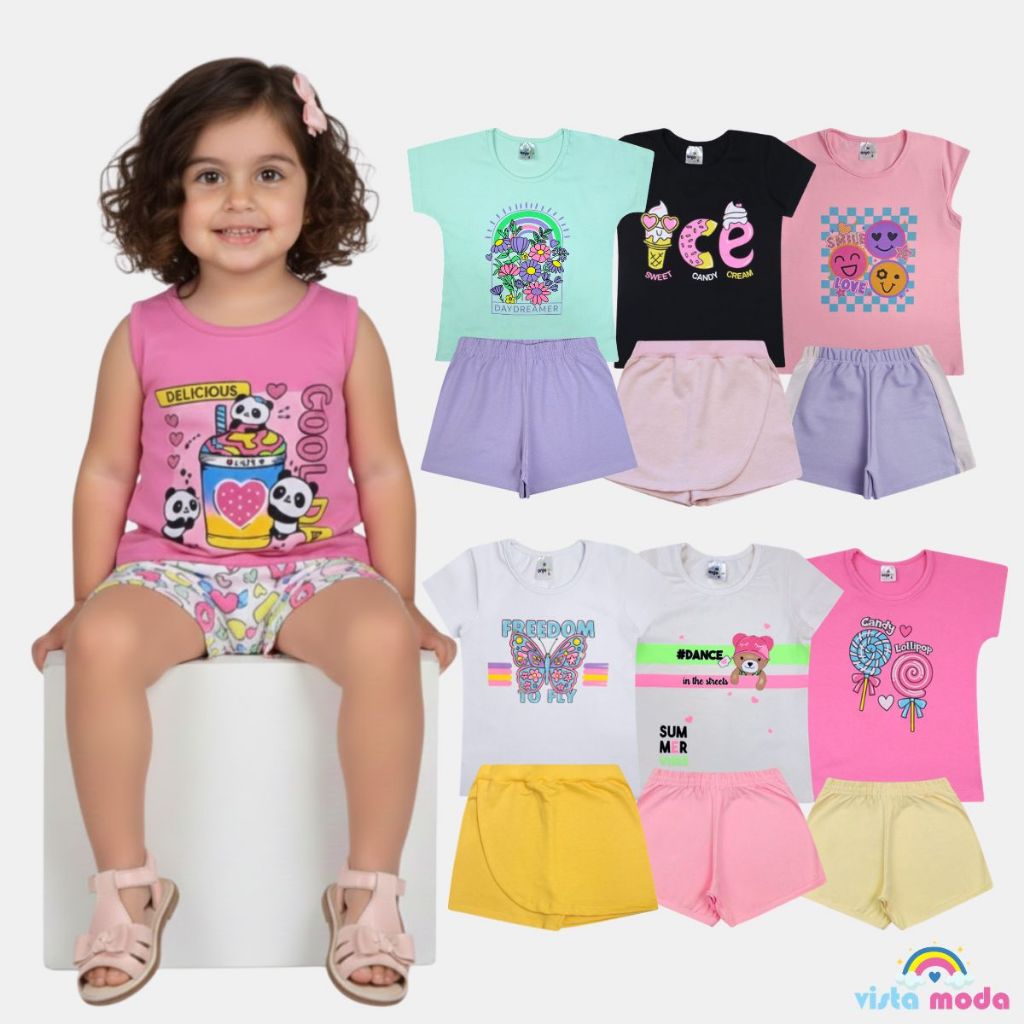 Kit Sortido 6 Peças de Roupas Infantil Menina Kit com Conjuntos de Roupa Infantil Menina Verão Feminino Bebê