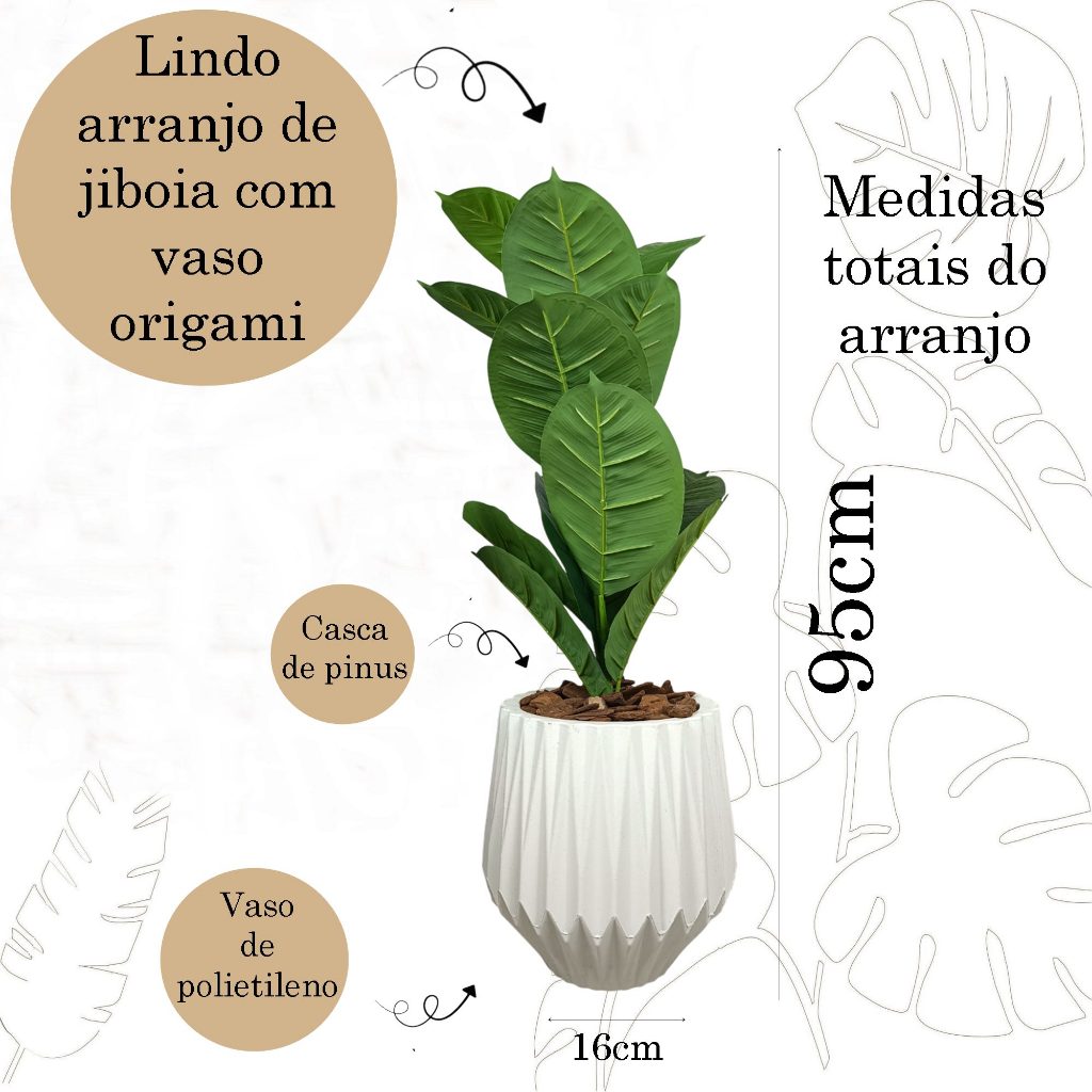 Planta Ficus Artificial Jiboia Com Vaso Origami Polietileno