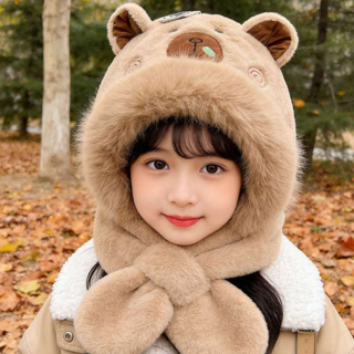 Infantil 5 ao 12 anos Panda Urso Touca Cachecol 2 em 1 Peluciada Tampa Orelha Forrada Para Menina e Menino em Oferta na Shopee