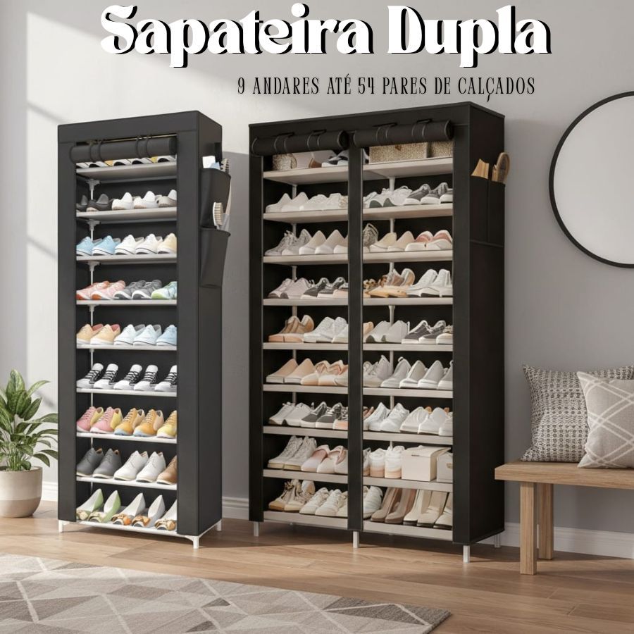 Sapateira Dupla 9 Andares até 54 Pares de Calçados Organizador Desmontável Sapateira Compacta