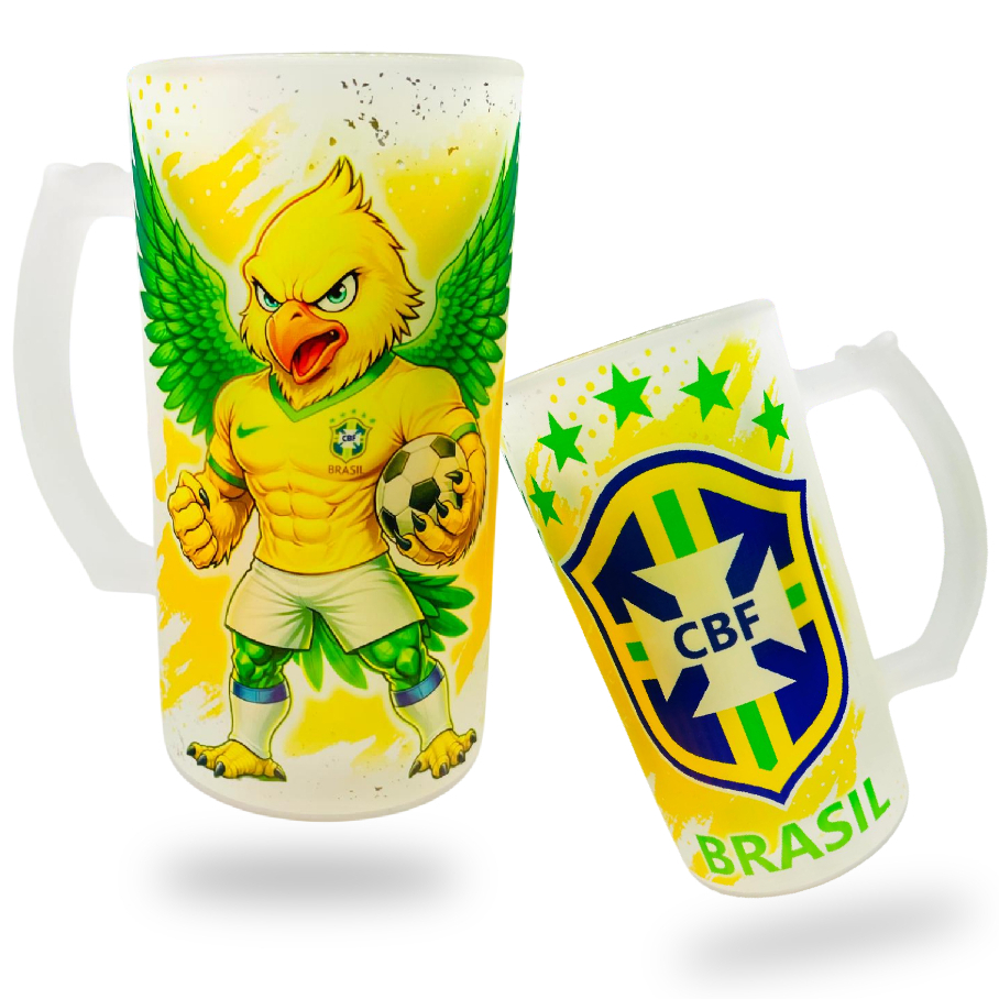 CANECA DE CHOPP DO BRASIL EM VIDRO JATEADO 475 ml!!!