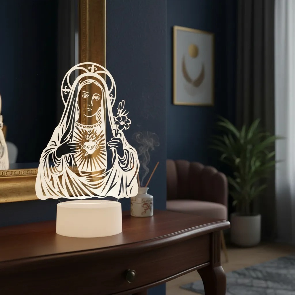 Luminária Led 3D Abajur | Nossa Senhora de Fátima Presente Criativo Decoração