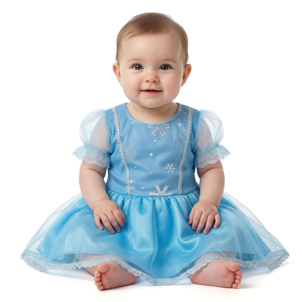 Vestido Princesa Bebê Elsa Frozen Azul Filme Neve Mesversário Newborn Roupa Infantil Menina Feminina