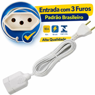 Extensão Elétrica 1 Tomada Reforçada Bivolt 10A Cabo Cordão Prolongador 5Cm/25Cm/50Cm/1,5M/2M/3M/5M em Oferta na Shopee