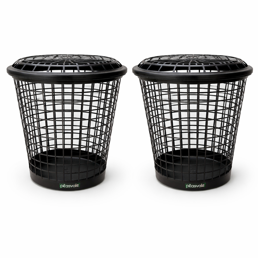 Cestão Telado para Roupas Sujas com Tampa Preto 48cm | Cesto Organizador de Lavanderia Resistente