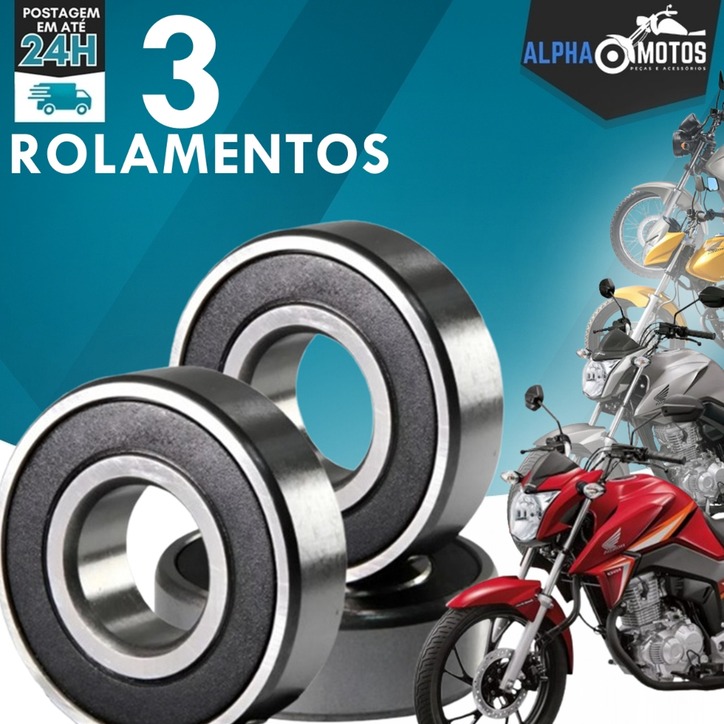 Rolamento Roda Traseira Flange Coroa Cg Titan 150 Fan 150 Titan 160 Fan 160 Start - 3 Rolamentos