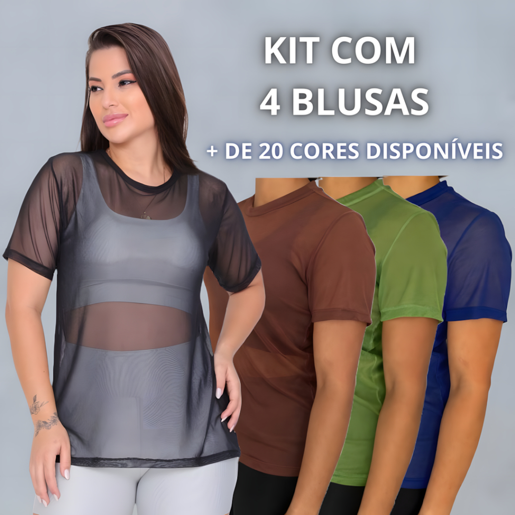 Kit Com 4 Blusas De Tule Feminina Transparente Academia Moda Fitnes em Oferta na Shopee