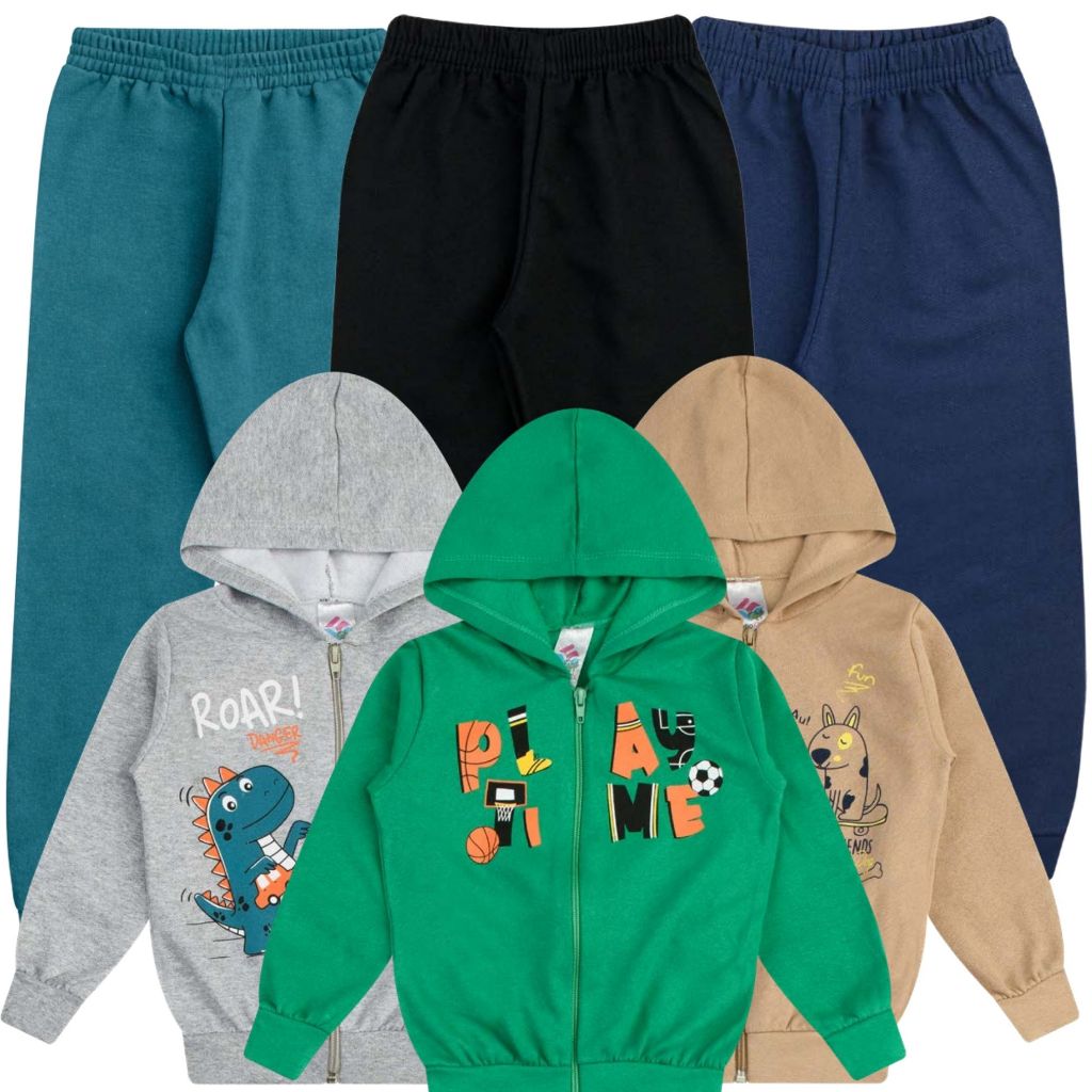 Kit 6 Peças Infantil Inverno Menino- 3 Jaquetas+ 3 Calças