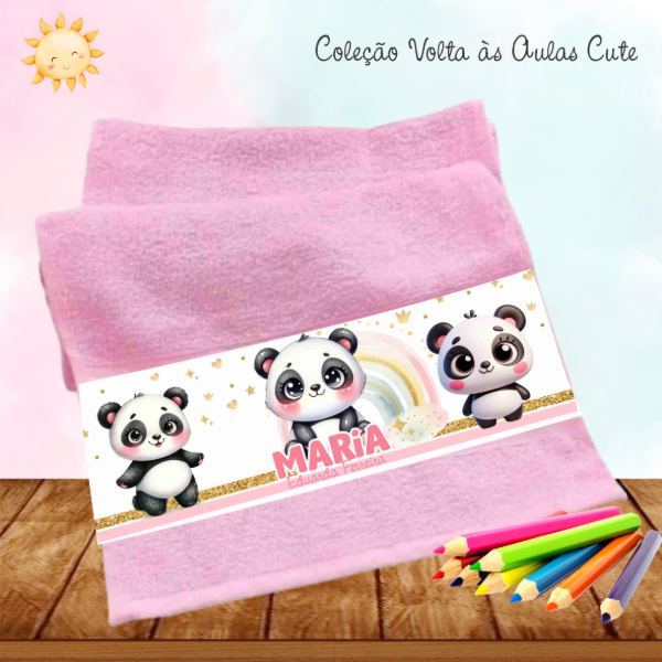 Kit 3 toalhinhas Panda Cute Escolar Lavabinho Personalizada com Nome Escolar
