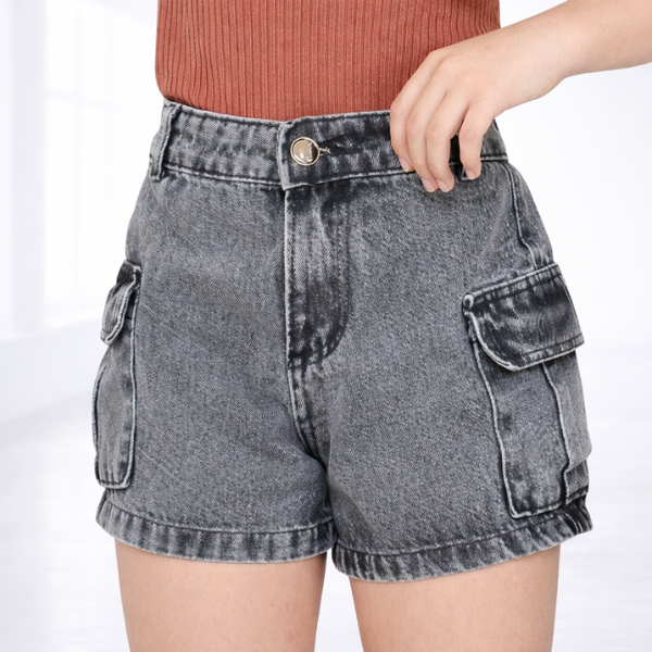 Short cargo jeans infantil juvenil cintura alta bolsos laterais 10 ao 16 premium