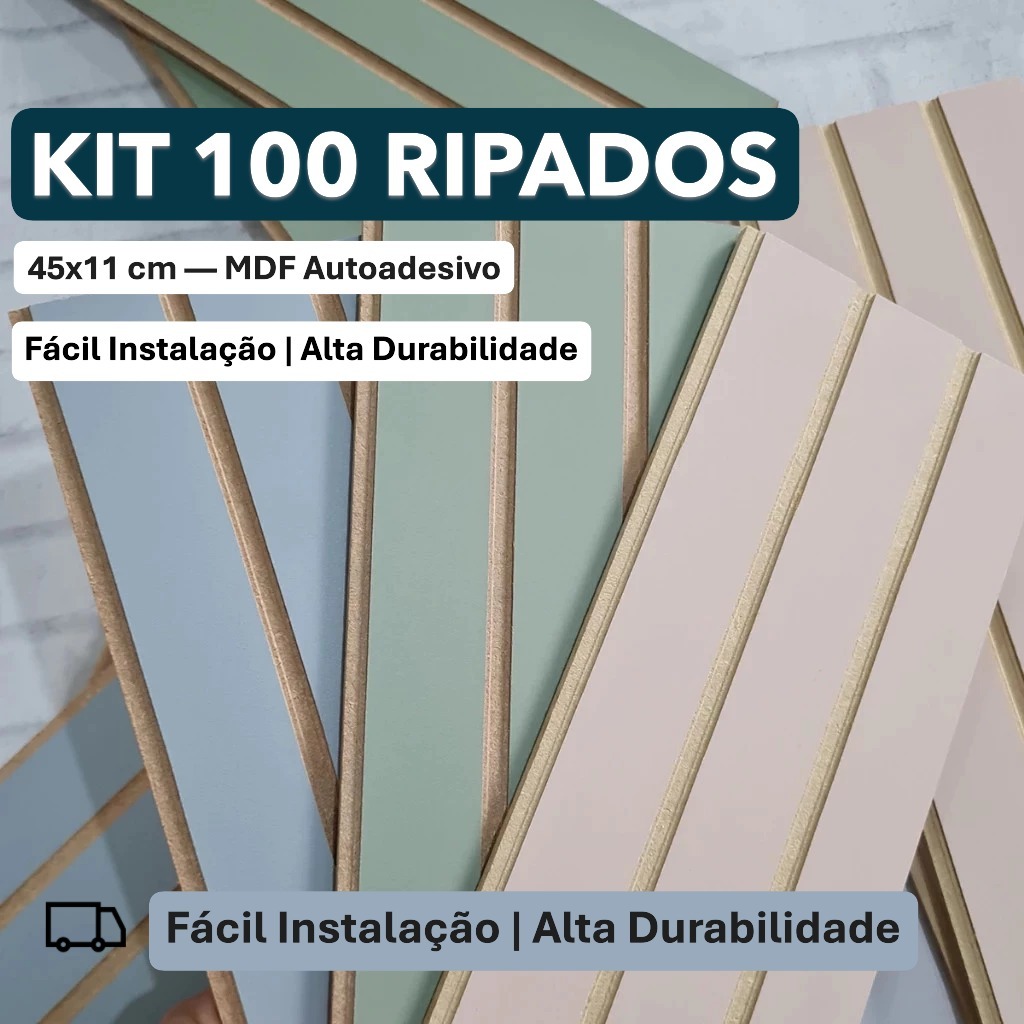 Kit Placas Painel Ripado Autoadesivo 5/10/15/20/30/40/50/75/100 Revestimento de Parede em MDF 45x11