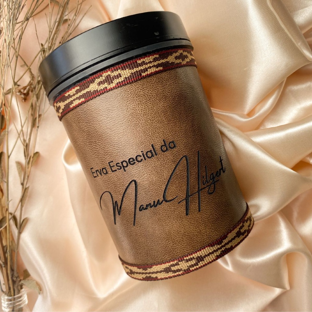 Porta Erva Mate e Terere Personalizado com Nome/Frase/Logo - Revestido em Courino