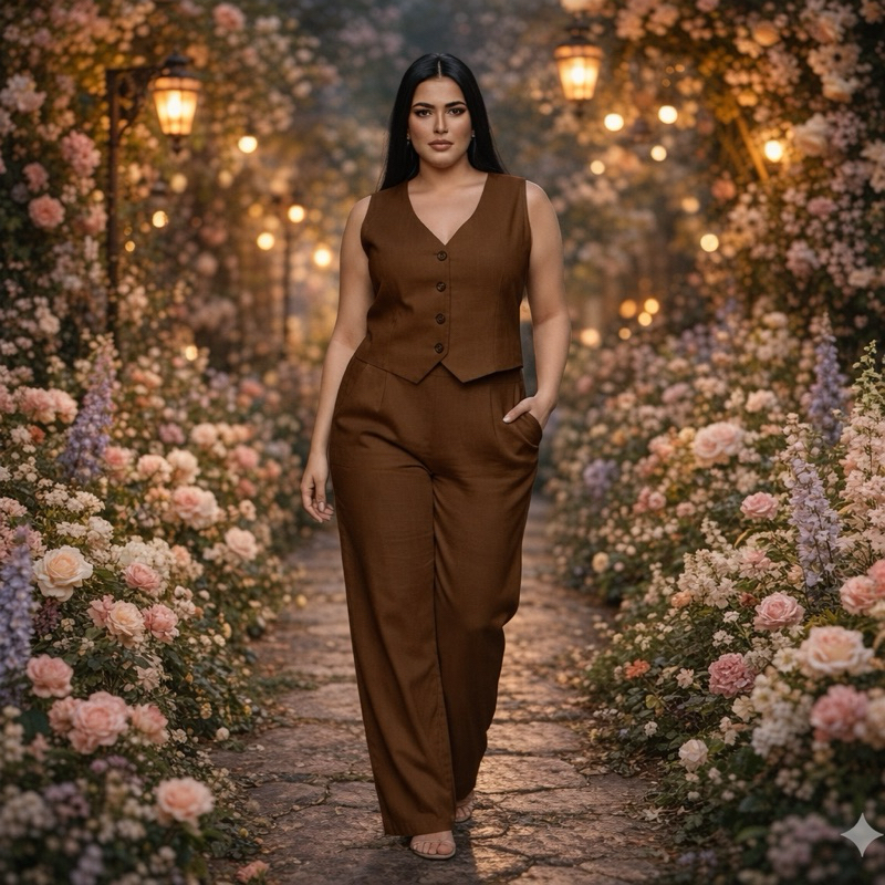 Conjunto Plus Size Alfaiataria Feminino – Colete + Calça Estruturada BH um em Oferta na Shopee