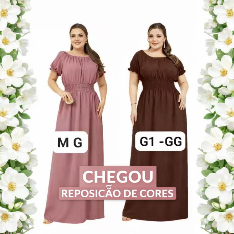 Kit 2 Vestidos Lisos Femininos Longos Manga  Curta Cumprido Luxo Evangélico. em Oferta na Shopee