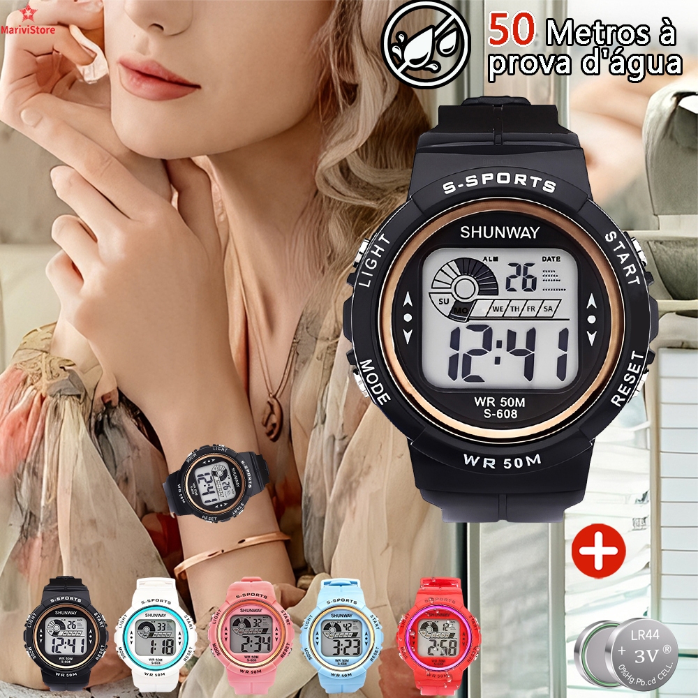 Relogio Feminino Digital A Prova D Água De Pulso Lindos Esportivo Original Led Pulseira Movimento Eletrônico