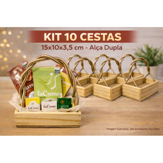 Kit 5/10/20 Cesta Madeira Pinus 15cm Alça Dupla Fundo MDF Fraldeira Presente em Oferta na Shopee
