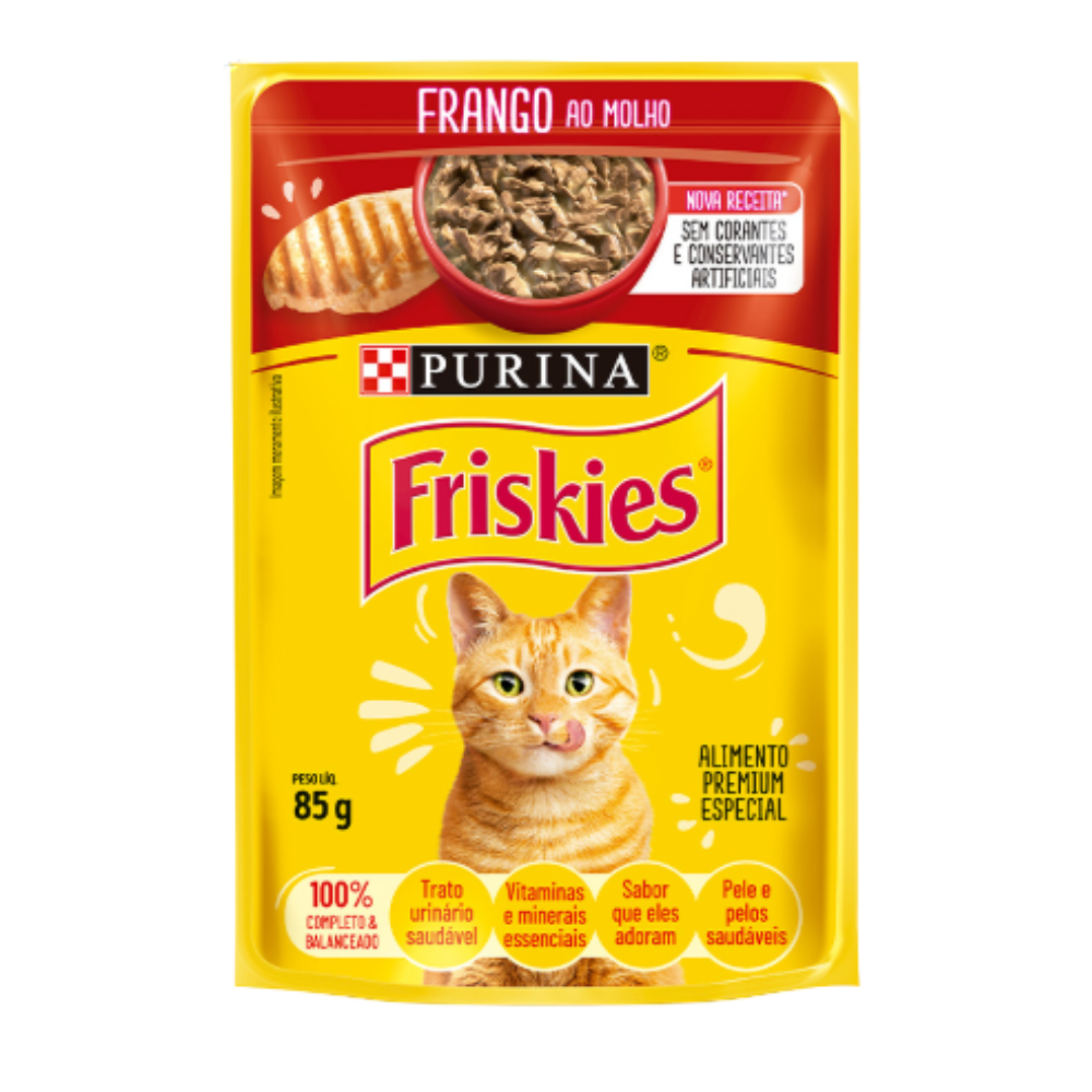Ração Úmida Friskies Sachê para Gatos Adultos Sabor Frango ao Molho 85g