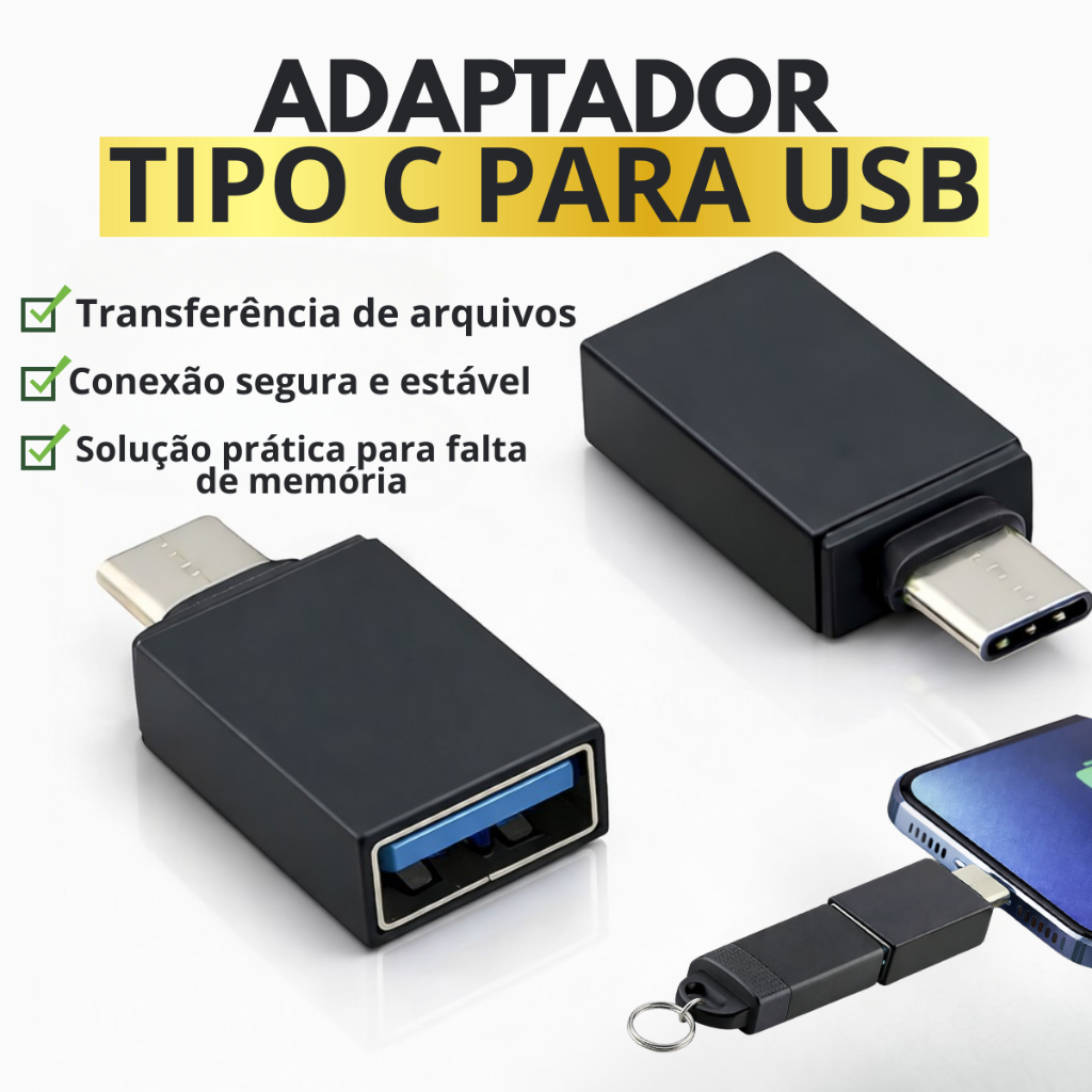 Adaptador Tipo C OTG – Conecta Pendrive, Mouse, Teclado e Mais em Celular e Tablet