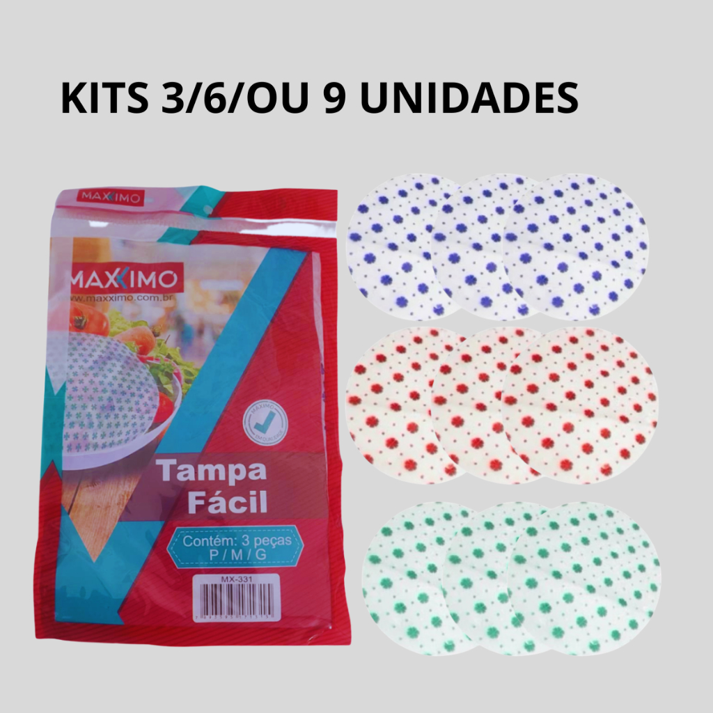 Kit com 3/ 6 ou 9 Tampas Fácil Alimentos c/ Elástico Reutilizável Manter alimentos protegidos – 3 Tamanhos Diferentes em Oferta na Shopee