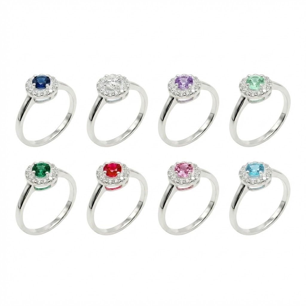 Anel Redondo Crevejado Pedra Central Colorida Prata 925 Feminina em Oferta na Shopee