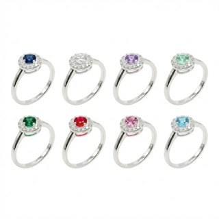 Anel Redondo Crevejado Pedra Central Colorida Prata 925 Feminina em Oferta na Shopee