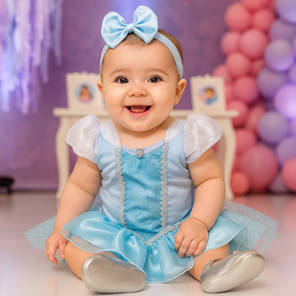 Vestido Fantasia Bebê Menina Princesa Disney Elsa Frozen Tiara Meia Laço Mesversários Ensaios Festas